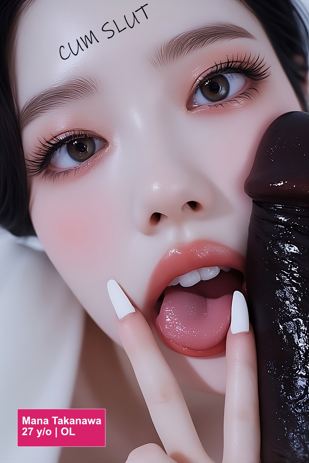ai assisted, ai generated, bodywriting, business attire, business woman, cumslut, degradation kink, degradation text, dick on face, japanese female, office attire, office clothing, office lady, painted nails, pale skin, pale skinned female, penis awe, penis on face, penis worship, text on body, white nails