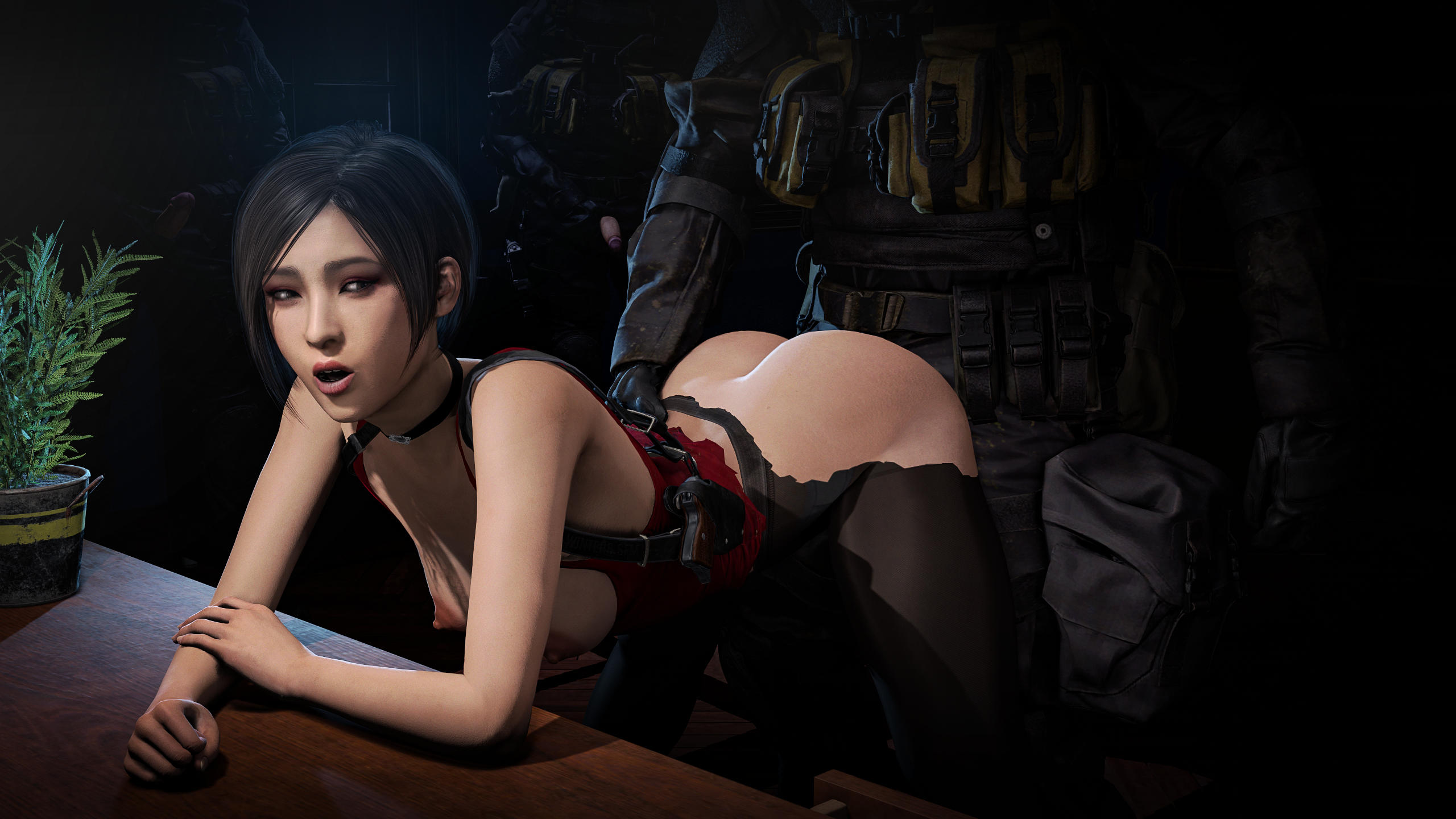 1girls, 3d, 3d (artwork), ada wong, asian, asian female, bare ass, bare breasts, doggy style, female penetrated, functionally nude female, multiple boys, resident evil, resident evil 2, resident evil 2 remake, resident evil 4, resident evil 4 remake, standing, standing doggy style, watching, watching sex, winterssfm