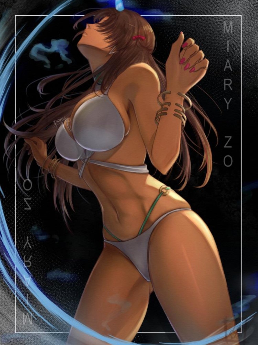 abs, bandai namco, bikini, brown hair, brunette hair, dark skin, dark-skinned female, female, female focus, female only, female solo, fighting game, fit, fit female, happy new year, long hair, looking up, miary zo, namco, namco bandai, navel, new year, ponii, rynneponii, solo, solo female, solo focus, standing, tekken, tekken 8, toned, toned body, toned female, toned stomach, twitter, very long hair, video game character