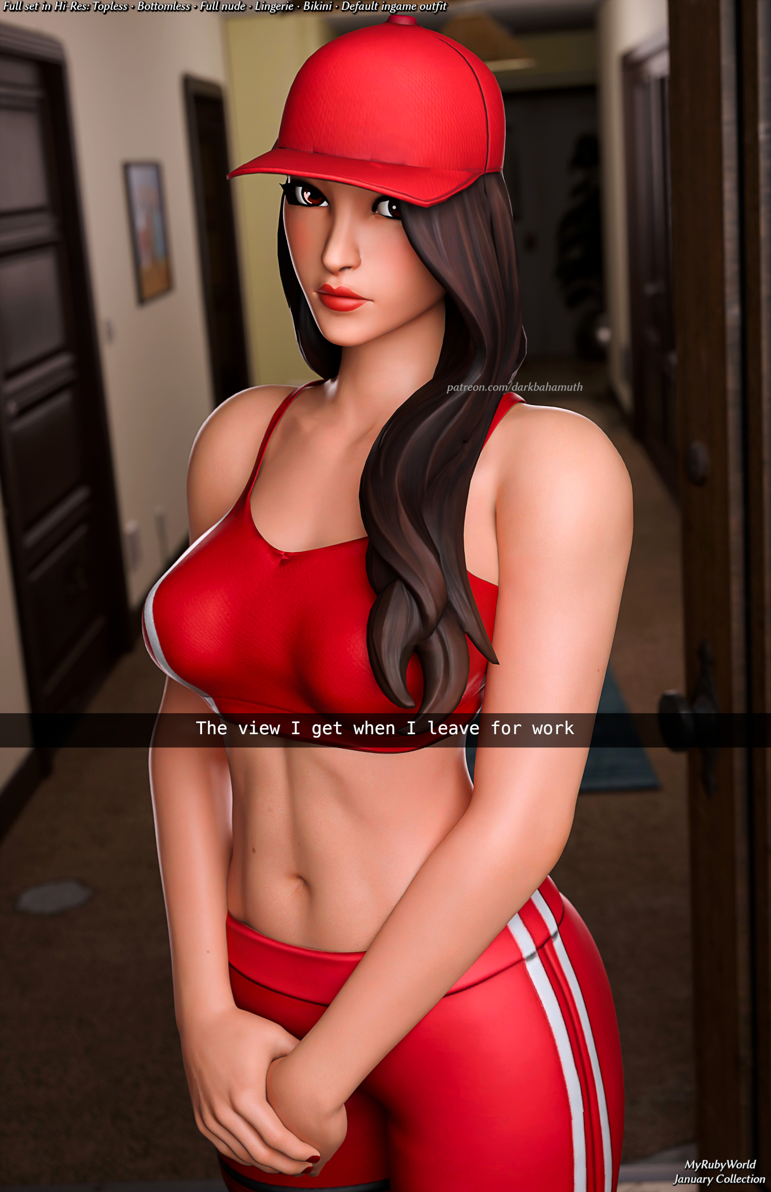 3d, 3d (artwork), belly, darkbahamuth, female, fortnite, midriff, pinup, ruby (fortnite), sfw, snapchat, text, tummy