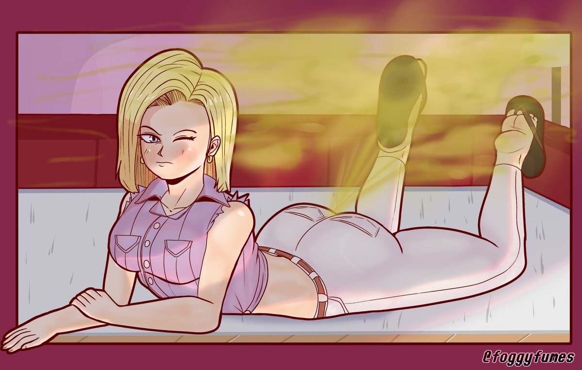 android 18, dragon ball, dragon ball z, fart, fart cloud, fart fetish, farting, foggyfumes