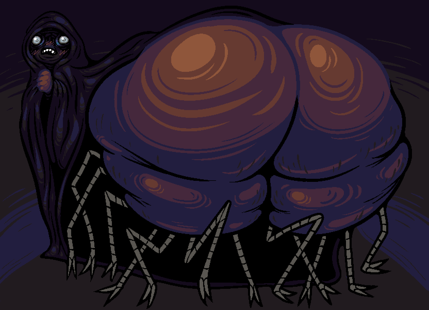 1boy, 2d, accurate art style, arachnid, ass, ass focus, big ass, big ass (male), breedable hips, cloak, embarrassed, fat ass, fat thighs, huge ass, hyper ass, look outside, looking at viewer, looking back, looking back at viewer, looking over shoulder, lyle (look outside), male, male only, mechanical, mesmerizing ass, monster, monster boy, nightmare husbando, no genitals, no sex, robe, softineon, solo, solo male, standing, textless version, thick thighs