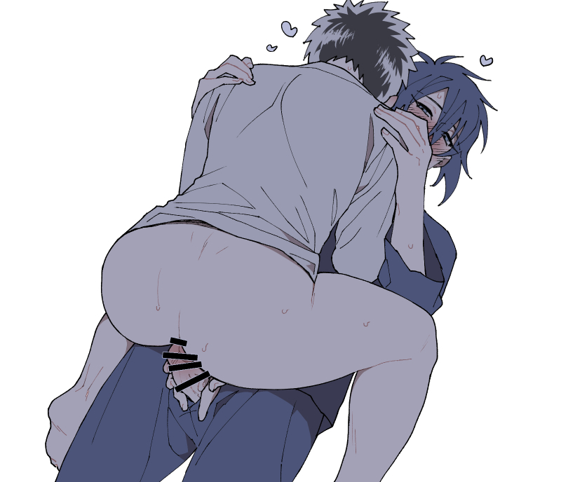 2boys anal ass bottomless doudanuki_masakuni erection listing male_only mikazuki_munechika multiple_boys penis sex simple_background touken_ranbu white_background yaoi