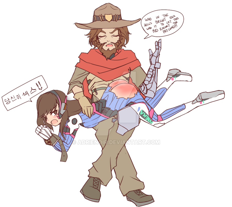 1boy 1girls adrienoir alpha_channel asian ass cole_cassidy color cowboy_hat d.va english_text female femsub interracial korean_text male maledom overwatch spanking straight text torn_clothes translation_request transparent_background