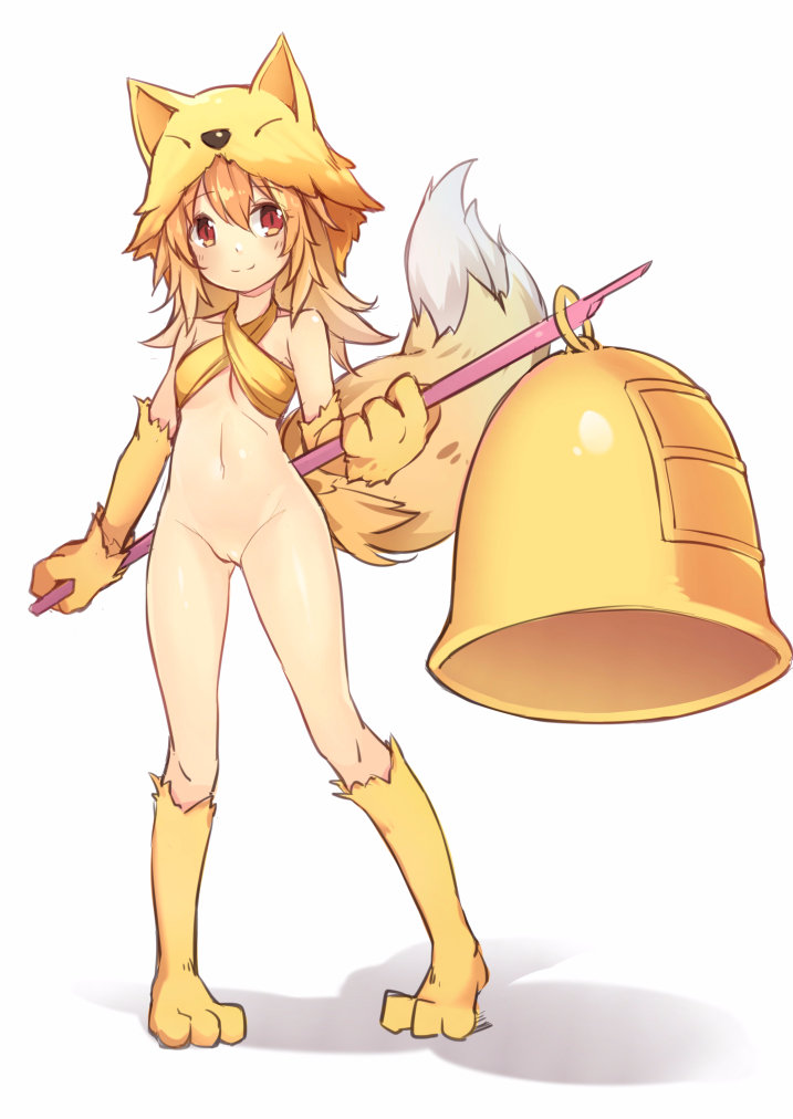 1girls animal_hat bell blonde_hair breasts elbow_gloves female fox_ears fox_tail full-length_portrait full_length gloves hat moonlight_flower portrait pussy ragnarok_online red_eyes solo standing thighhighs uncensored