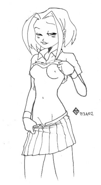 1girls 2002 asian breasts female female_only jackie_chan_adventures jade_chan school_uniform schoolgirl shirt_lift skirt solo