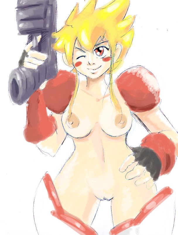 1girls blonde_hair breasts clothing female functionally_nude gunstar_heroes gunstar_red gunstar_super_heroes long_hair nipples one_eye_closed pussy red_(gunstar_super_heroes) red_eyes sega smile spread_legs sugandya treasure