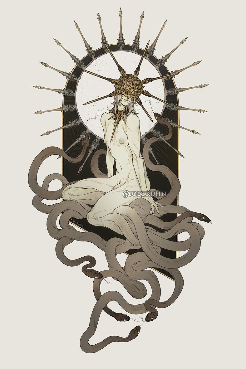 androgynous coeykuhn collar completely_nude dark_souls dark_sun_gwyndolin deity eyes_covered femboy femboy_with_breasts flaccid fromsoftware full_body halo helmet inverted_nipples large_areolae male male_only male_with_breasts mask masked masked_male nude pale-skinned_male pale_skin penis sitting skinny snakes solo uncensored xxxenokun