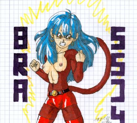 1girls 2003 2010 angry aura belt blue_hair bra_(dragon_ball) bra_briefs breasts character_name dragon_ball dragon_ball_gt earrings female female_focus female_only female_saiyan fur long_hair red_eyeshadow red_fur red_shorts red_tail saiyan saiyan_tail serious solo solo_focus straight_hair super_form super_saiyan super_saiyan_4 tail topless topless_female yellow_eyes