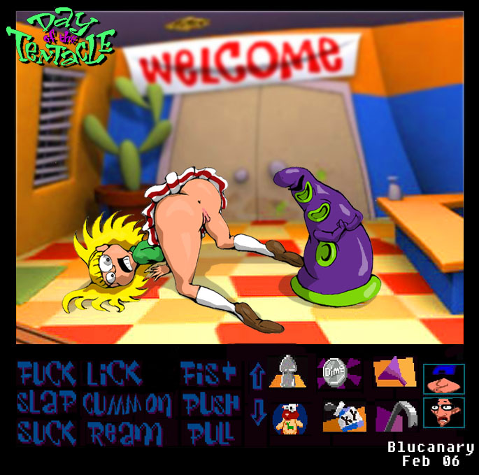 bernard_bernoulli blucanary day_of_the_tentacle first_porn_of_franchise gameplay_mechanics hoagie laverne maniac_mansion purple_tentacle purple_tentacle_(character) tagme