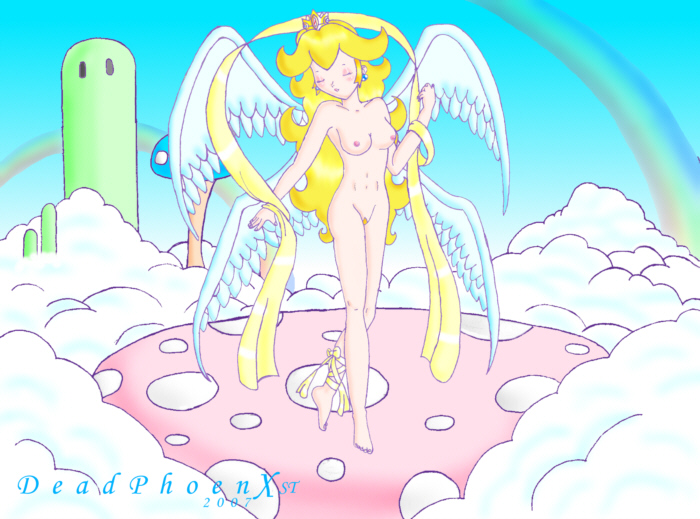 blonde_hair breasts color day deadphoenx female female_only front_view hair long_hair mario_(series) nintendo nipples nude outdoors princess_peach solo standing straight_hair super_mario_bros. tagme wings