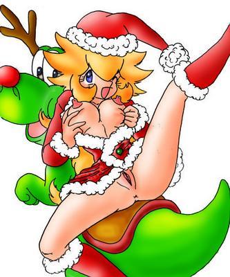 christmas empty_(artist) female human mario_(series) nintendo princess_peach straight_hair yoshi