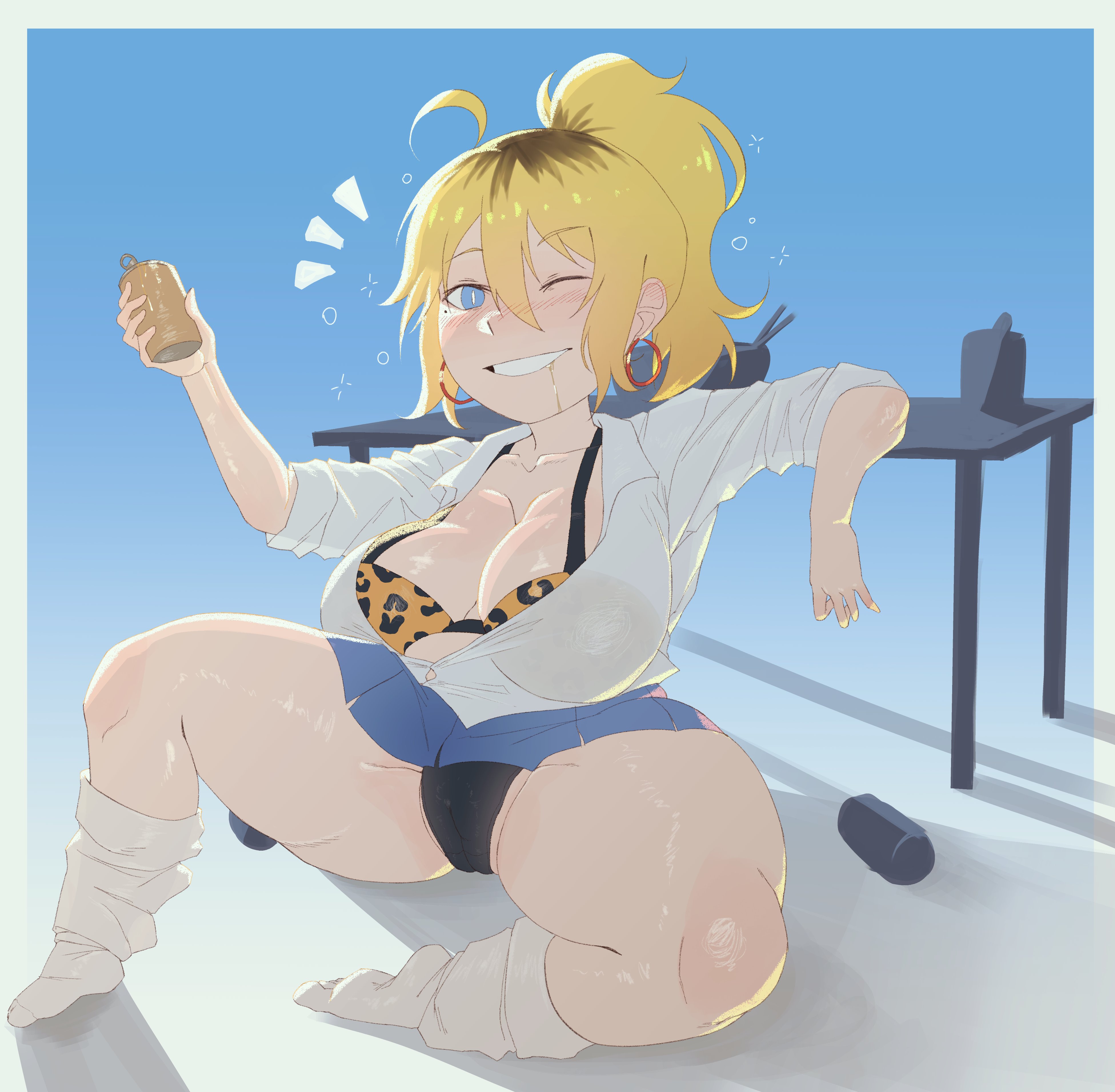 1girls, ass, big ass, big breasts, big butt, blonde hair, breasts, butt, cameltoe, chubby, chubby female, fat ass, fat butt, gyaru, huge ass, huge breasts, huge butt, kyokeer, large ass, large butt, looking at viewer, school uniform, schoolgirl uniform, shortstack, solo, spread legs, thick thighs