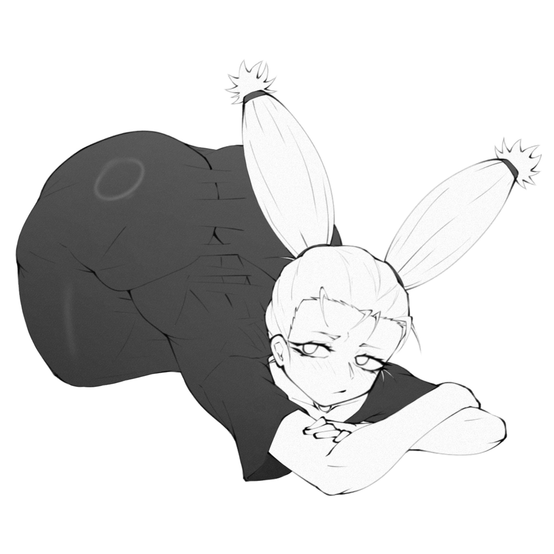 1girls, big ass, crossed arms, dress, glasscrow, greyscale, huge ass, jujutsu kaisen, long hair, looking at viewer, monochrome, nishimiya momo, solo, tagme, twintails