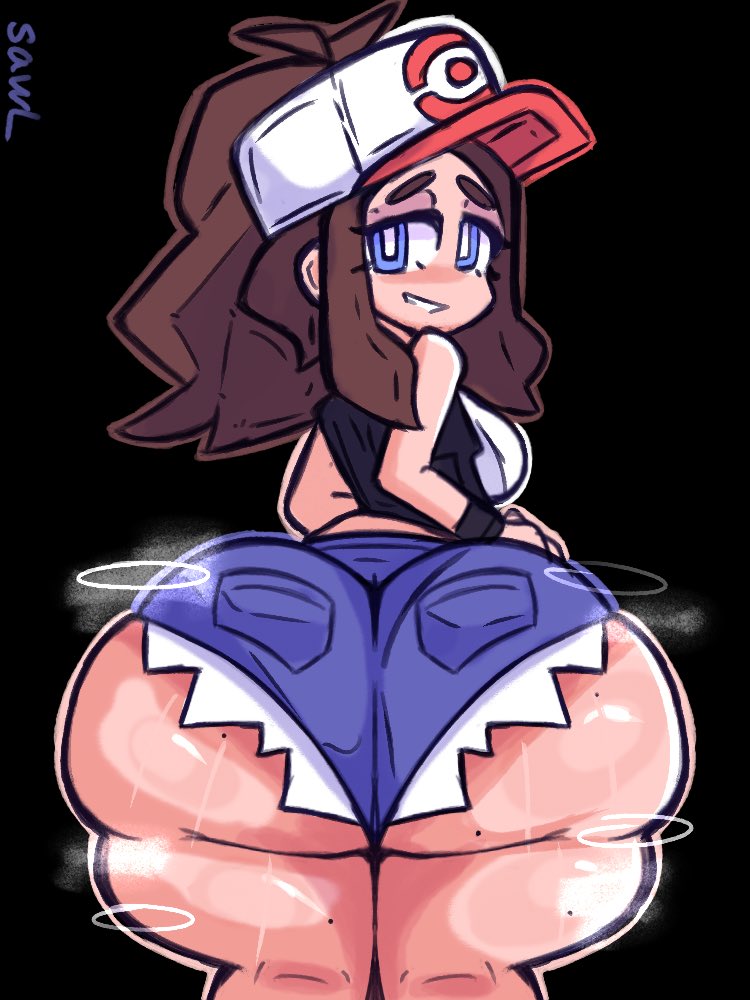ass focus, ass hanging out, ass hanging out of shorts, big ass, booty shorts, bubble butt, hilda (pokemon), huge ass, notsawl, pokemon, short shorts, shorts, steam, steaming body, thick thighs