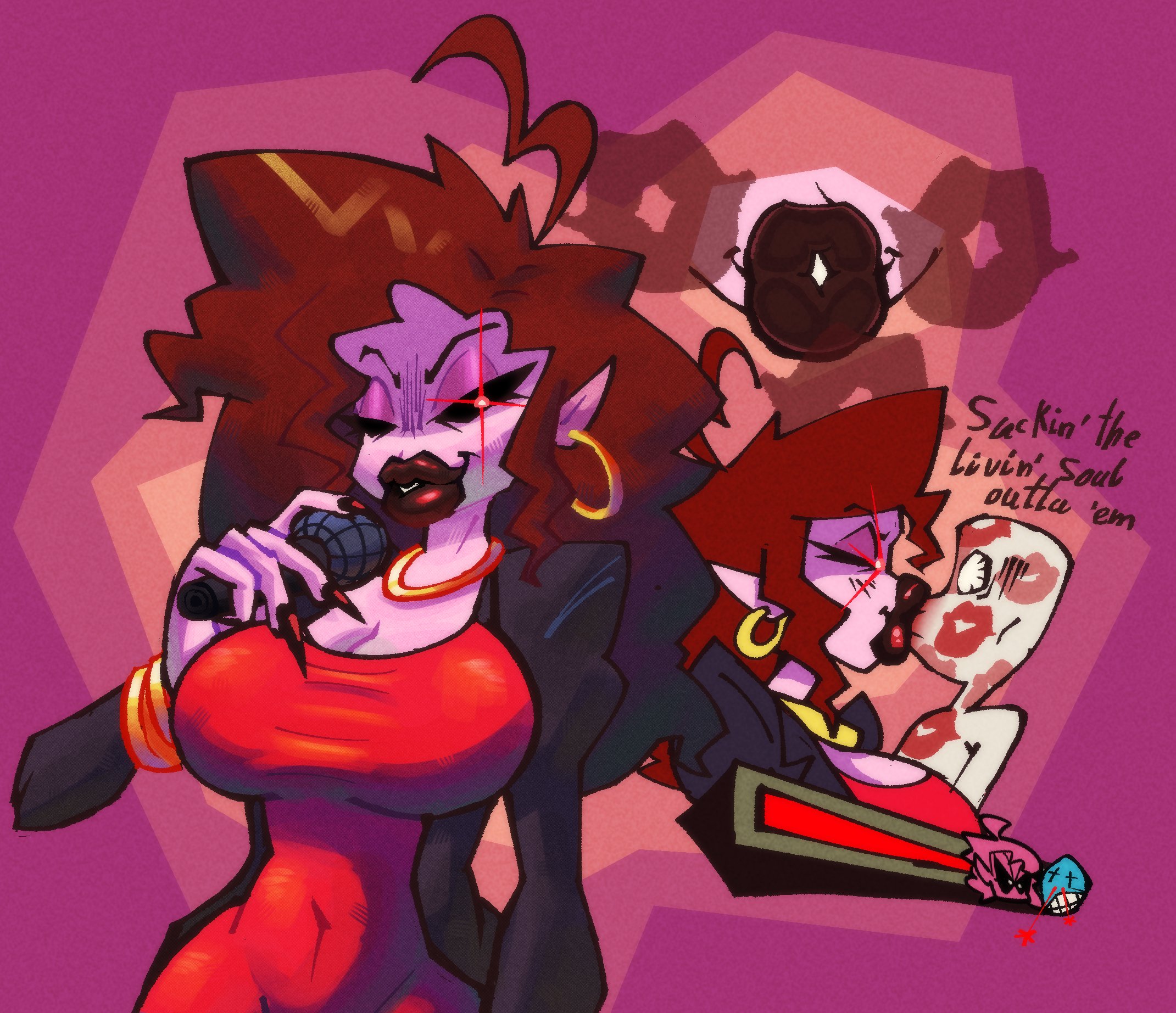 1boy, 1boy1girl, 1girls, 2d, 2d (artwork), agressive kissing, anon, anonymous, anonymous male, big breasts, big lips, black jacket, breast focus, breasts, breasts bigger than head, brown hair, clothed, clothed female, crooked eyebrows, dark red kiss mark, dark red lips, dark red lipstick, dark red lipstick mark, demon, demon girl, demon milf, demon on human, dress, earrings, eyebrows, eyeshadow, female, female focus, female/male, femdom, fnf, friday night funkin, glowing eye, glowing eyes, hips, human on demon, jacket, kiss mark, kiss mark on chest, kiss mark on face, kiss marks, kiss on lips, kissed, kissing, kissing viewer, lips, lips focus, lipstick, lipstick mark, long hair, long nails, loving, loving gaze, malesub, microphone, milf, mommy, mommy kink, mommy mearest, mwah, neck ring, no sex, nosebleed, one eye closed, pointy nails, pov, pov eye contact, pov kiss, pov sub, psychohamm, puffy lips, purple eyeshadow, purple skin, purple-skinned female, red dress, red kiss mark, red lips, red lipstick, red lipstick mark, rings, rings on arms, seductive, seductive eyes, seductive look, seductive smile, shocked, shocked expression, singer, smile, smiling, smiling at viewer, smug, smug face, soul stealing, stealing soul, stretched clothing, succubus, sucking lips, tight clothing, tight dress, twitter, twitter link, visible stomach, visible waist, waist, wink, winking, winking at viewer, winking eye