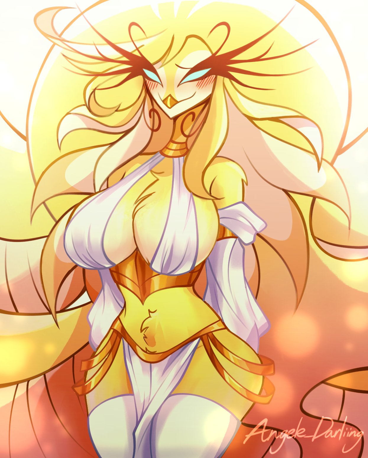 angele darliing, avian, big breasts, bird, hazbin hotel, speaker of god (hazbin hotel), yellow body