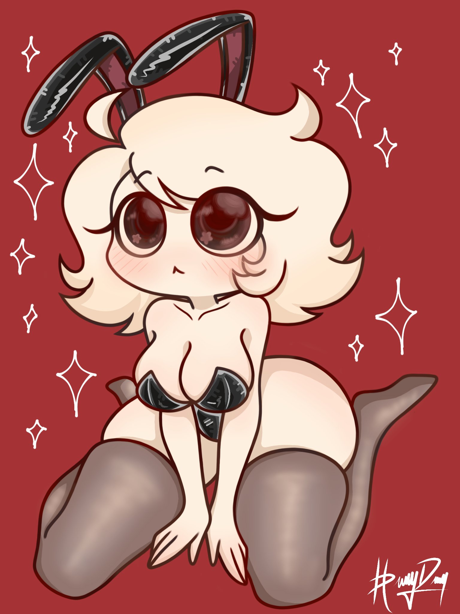1girls, bunnysuit, female, horsydun, red cheeks, xiaro