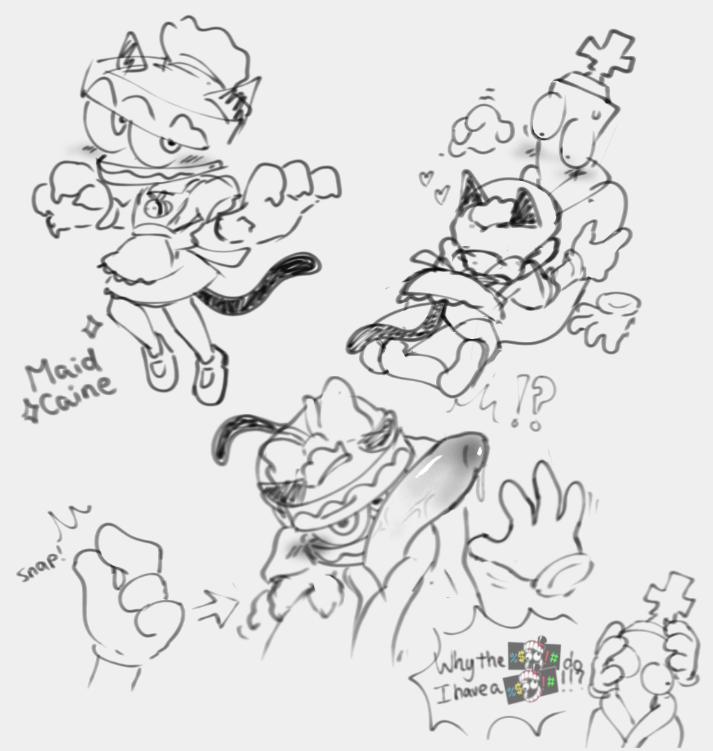 2boys, big penis, caine (the amazing digital circus), cat ears, cat tail, kinger (the amazing digital circus), maid, nirivi, penis, precum, the amazing digital circus, yaoi