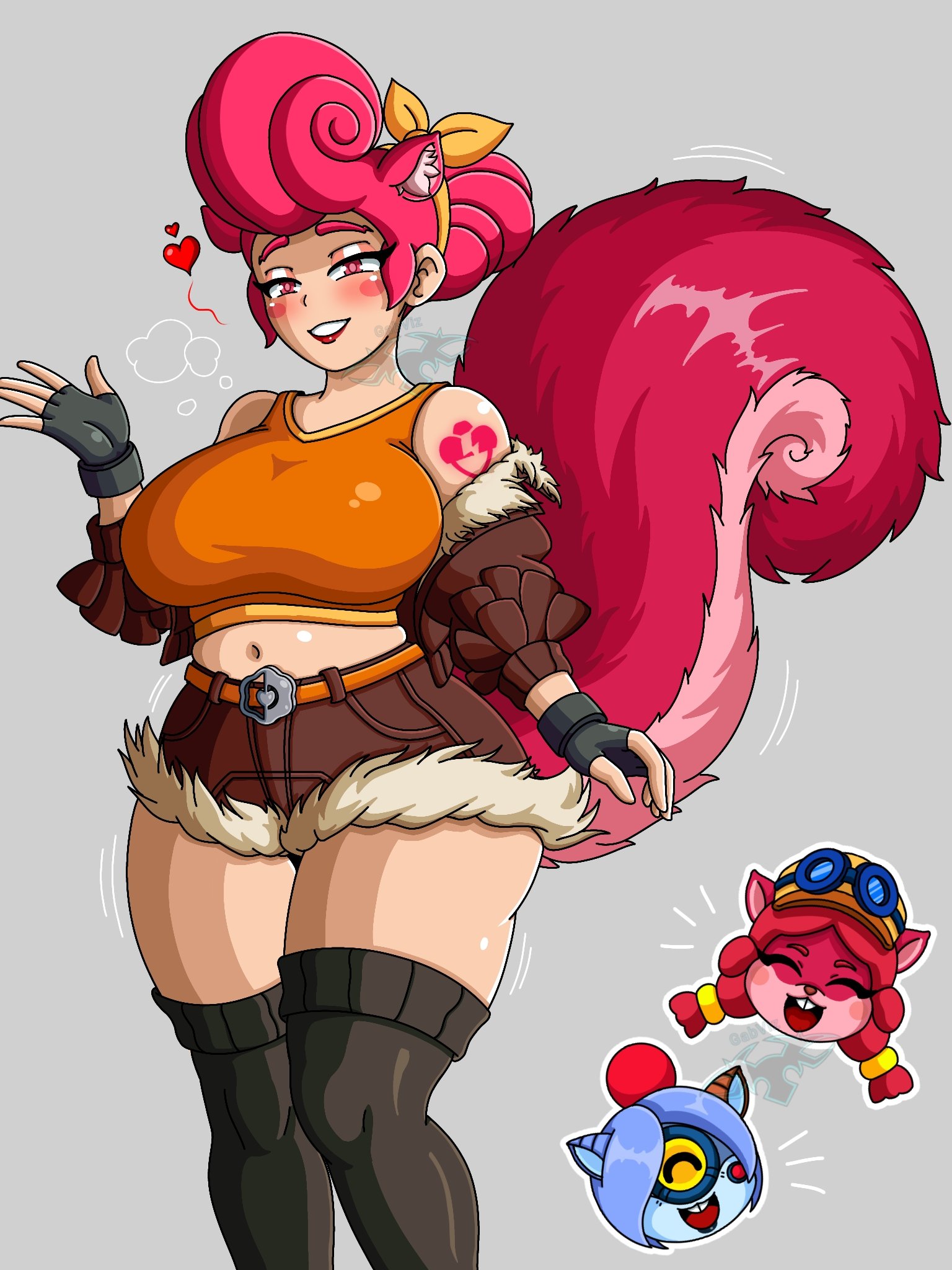 brawl stars, cosplay, cute, furry, furry only, gabviz, jessie (brawl stars), milf, nani (brawl stars), pam (brawl stars), posing, squirrel girl (cosplay)