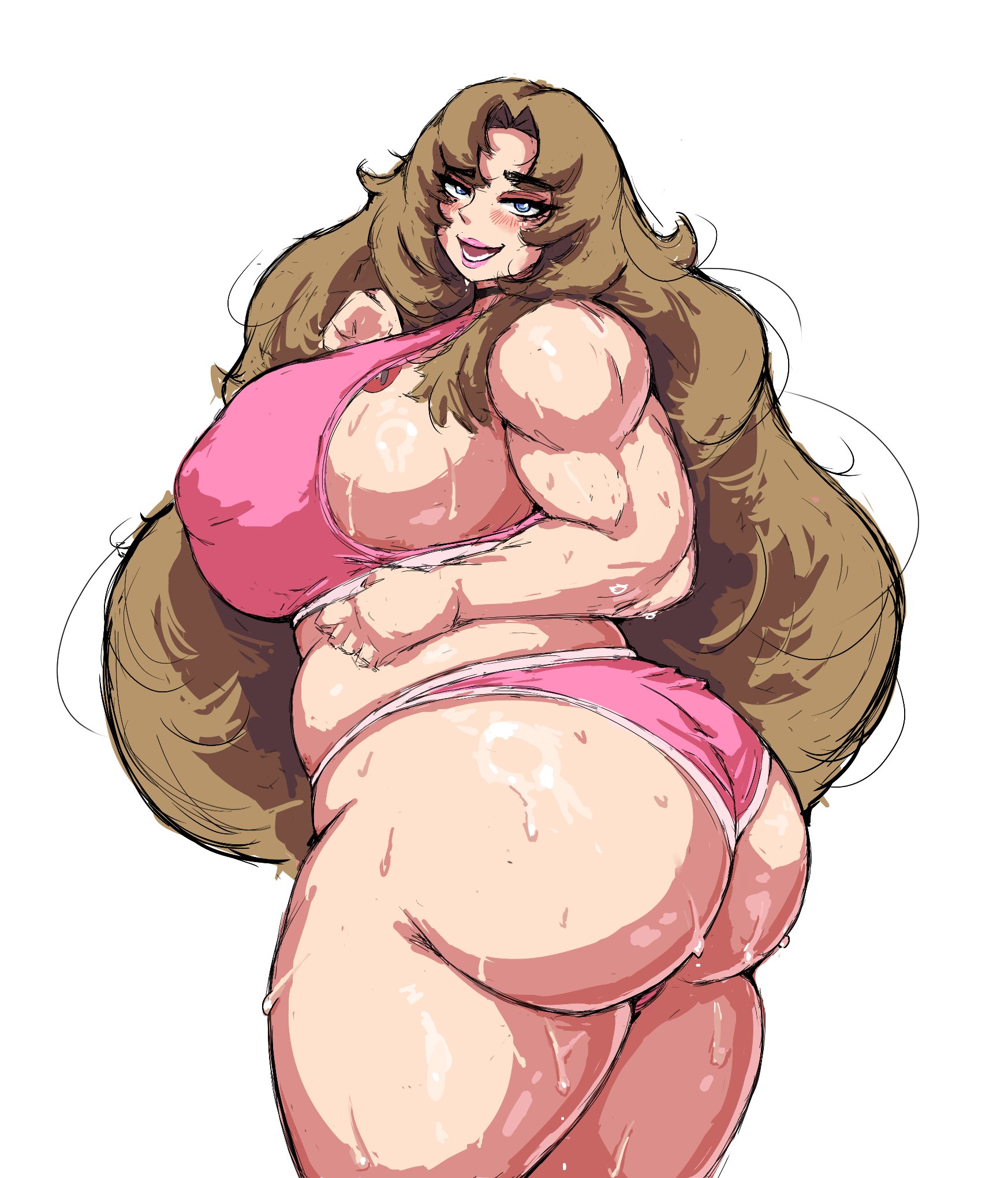 1girls, bbw, brown hair, huge ass, large breasts, limbus company, lingerie, littleteze, looking at viewer, looking back, muscular arms, project moon, rodion (limbus company), sketch, sweaty, sweaty ass, sweaty body, tattoo on chest, thick thighs