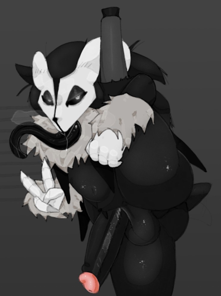 1boy, 1femboy, 1male, 1man, balls, ballsack, belly, belly button, big ass, black eyelids, black eyeshadow, black fur, black hair, black tongue, cock, dick, fat ass, femboy, gay, gay male, hedgehog, hooves, horns, horns and hooves, hung femboy, long tongue, neck tuft, ongongio, outcome memories, peace sign, penis, raised leg, roblox, roblox game, seductive, seductive eyes, seductive look, seductive pose, short tail, skull head, sonic.exe (series), standing on one leg, standing split, tail, tarven (outcome memories), thick thighs, tounge, tounge out, tummy, wrist tuft