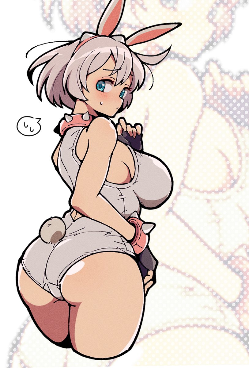 bodysuit bunny_ears bunny_girl bunny_tail clothed dat_ass elphelt_valentine guilty_gear guilty_gear_strive huge_ass huge_breasts itsuka_neru thick_thighs white_hair