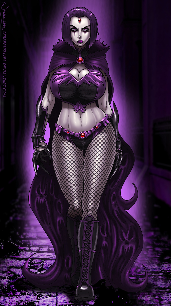 1girls big_breasts boots breasts busty cleavage dc dc_comics female female_only fishnets goth huge_breasts rachel_roth raven_(dc) solo teen_titans thick_thighs wide_hips wilko