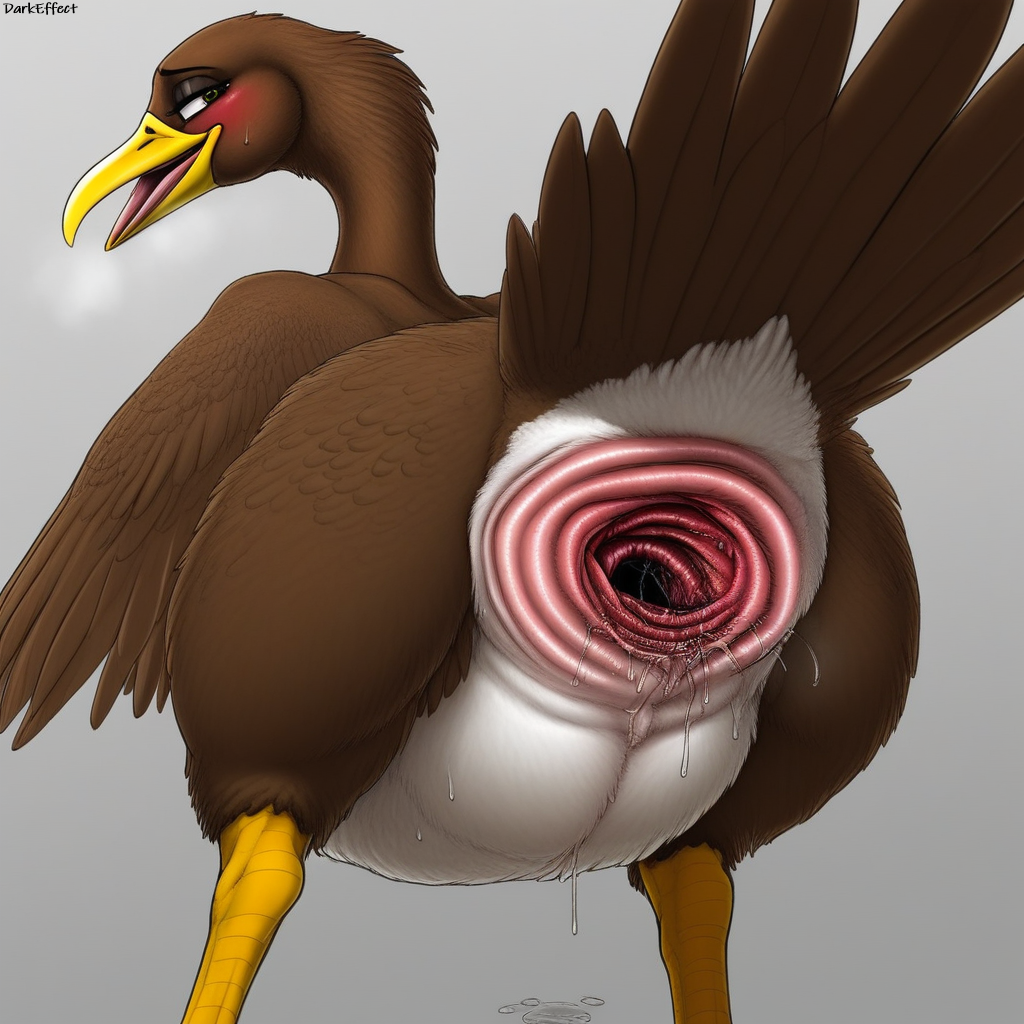 after_sex ai_generated avian bent_over bird blush cloaca cloaca_juice darkeffect detailed_genitals feathers female_only feral furry gaping gaping_cloaca girls looking_at_viewer looking_back presenting_hindquarters rear_view rnzoophilia skinny_legs sweat tail_feathers two_tone_fur wings