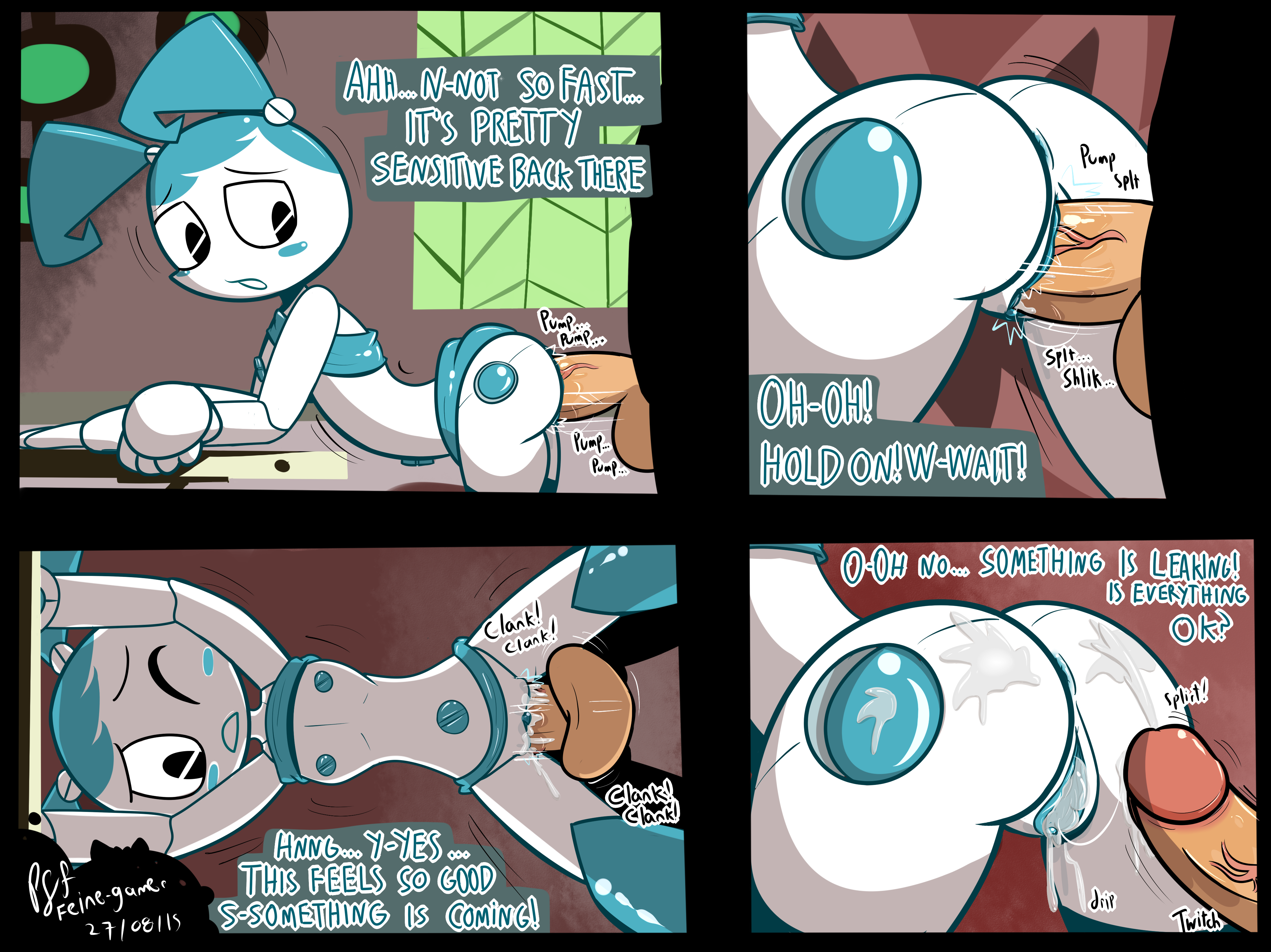 10s, 2015, anus, armpits, ass, balls, blush, comic, cum, cum in pussy, cum inside, dated, english text, felino, female, female protagonist, human, jenny wakeman, machine, male, mammal, my life as a teenage robot, nickelodeon, nipples, penis, pussy, robot, screw nipples, smooth skin, straight, teenager, text, vaginal penetration, xj-9, young
