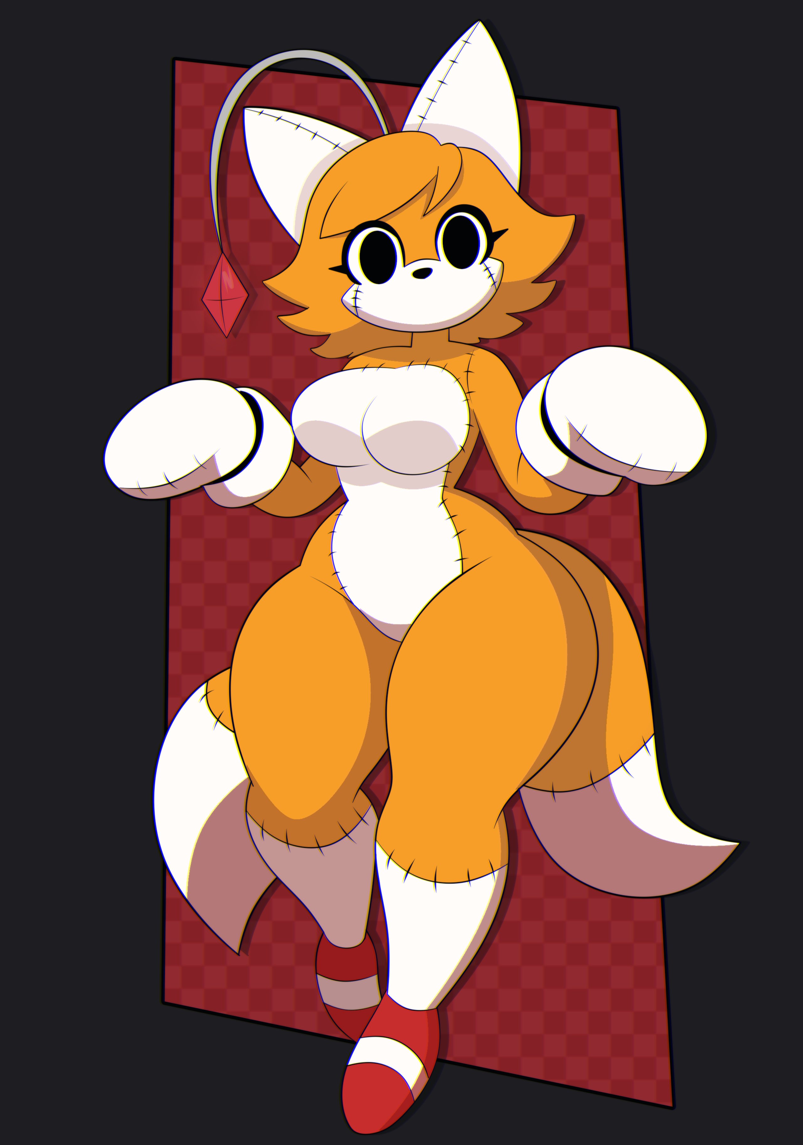 1girls, 2025, art, bage21, black eyes, black nose, breasts, floating, fox, fox ears, fox girl, fox tails, looking at viewer, metal antenna, no mouth, orange fur, orange hair, red gem, robot, robot girl, rule 63, shoes, solo, solo female, solo focus, sonic (series), sonic r, sonic the hedgehog (series), sonic the hedgehog shoes, stitched, stuffed animal, superbage, tails doll, tailsko doll, thick body, thick legs, thick thighs, two tails, white gloves