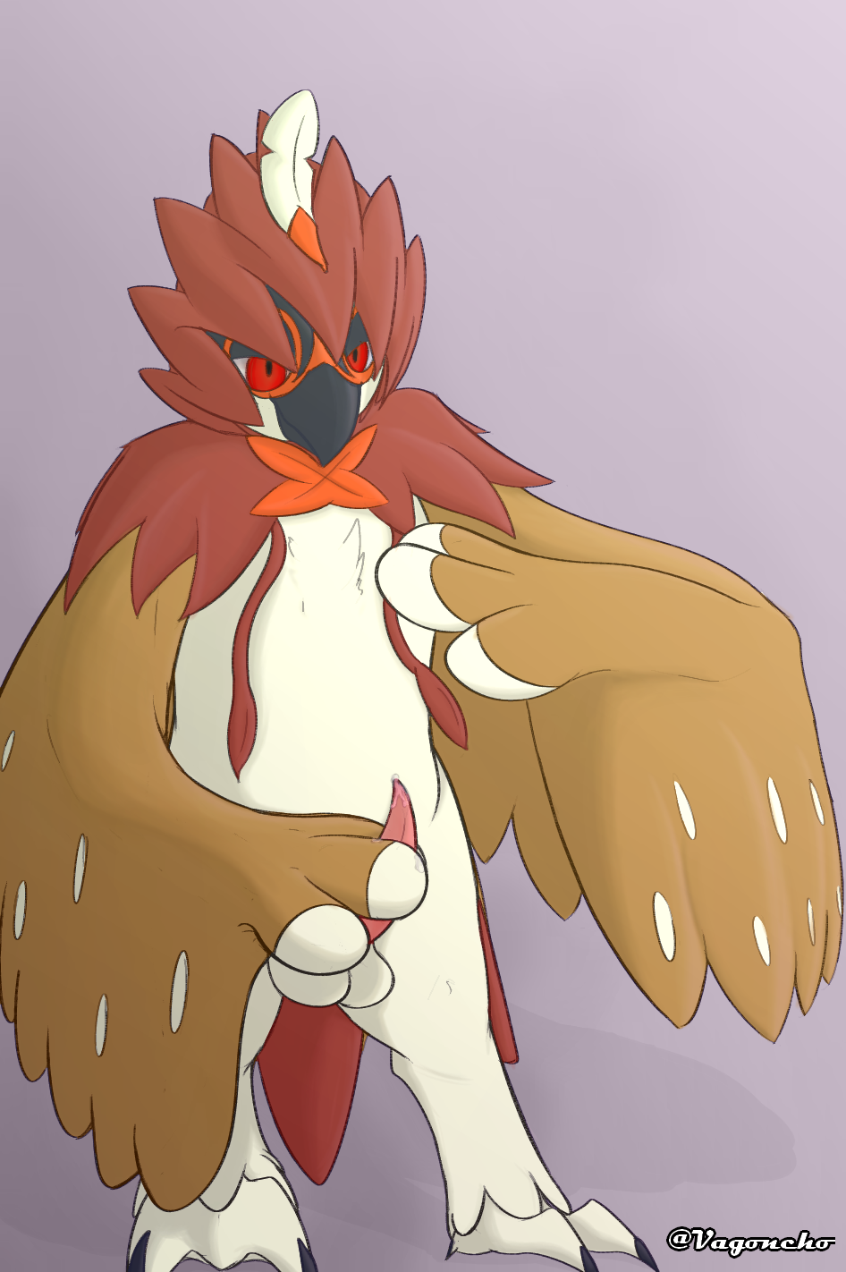 1boy alternate_color anthro apollo_(otterjunk) avian bird decidueye furry male male_only nintendo original_character owl penis pokémon_(species) pokemon pokemon_sm simple_background solo tagme vagoncho video_games