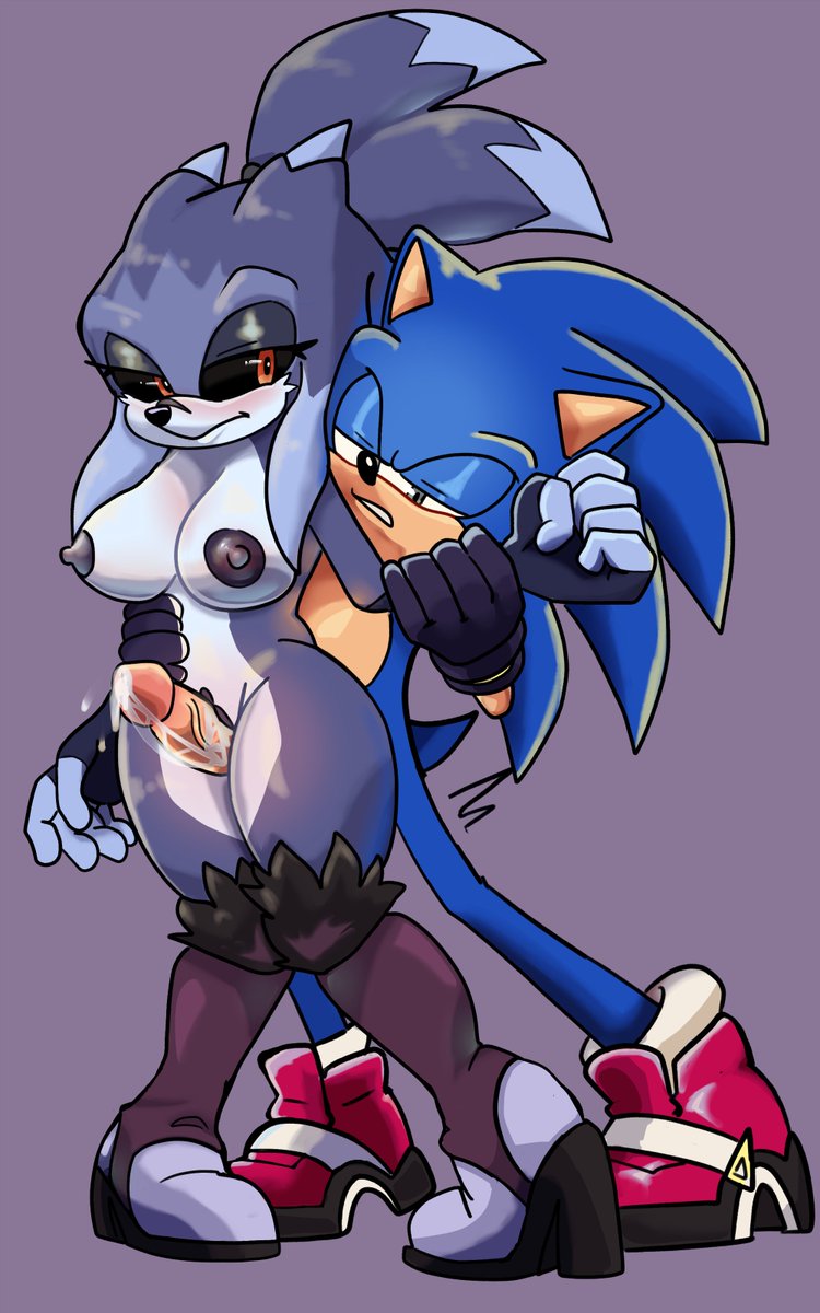 1boy 1girls anthro anthro_on_anthro anthro_only black_sclera blue_fur female frostbite_(saiyafox) half-closed_eyes male nicole_chees oc penis sonic_(series) sonic_the_hedgehog sonic_the_hedgehog_(series) standing tagme