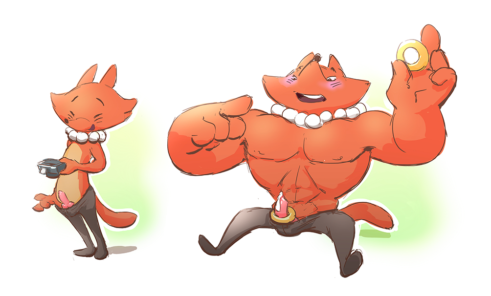 1boy anthro canine cartoon_network cum cum_on_penis erection fox foxman foxman_(steven_universe) furry jewelry male male_only mammal muscle_growth muscular necklace penis simple_background solo steven_universe yoshitura