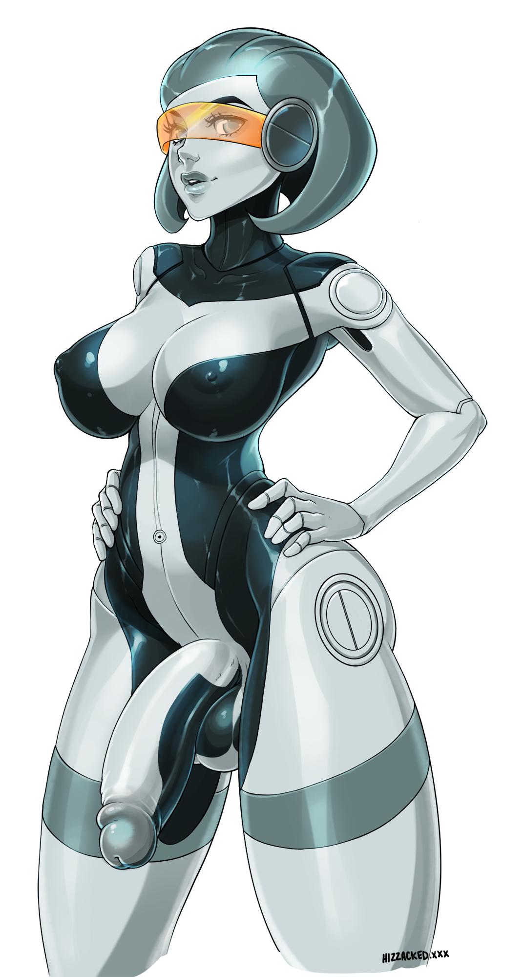 1futa, android, areolae, balls, big breasts, bob cut, breasts, busty, cleavage, cyborg, edi, erection, futa only, futanari, gynoid, hizzacked, hourglass figure, intersex, large breasts, large penis, looking at viewer, mass effect, mass effect 3, nipples, orange-tinted eyewear, penis, robot, solo, testicles, tinted eyewear, visor, voluptuous