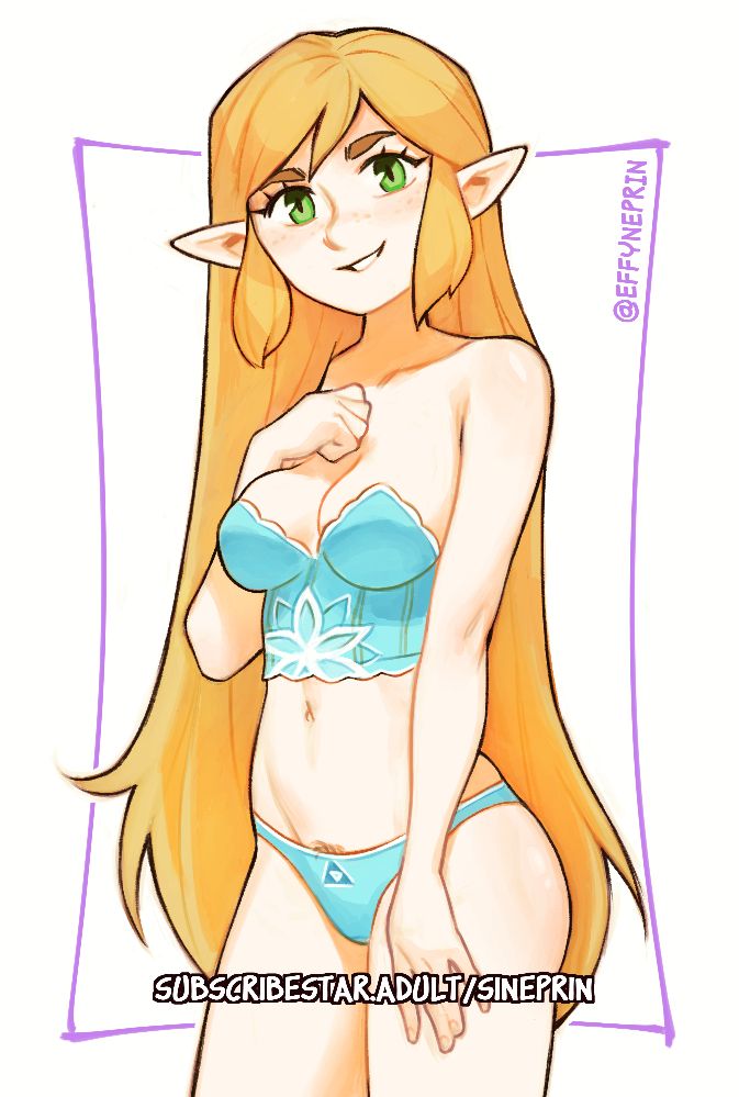 1girls, adult, adult female, bare arms, bare belly, bare chest, bare hands, bare hips, bare legs, bare midriff, bare navel, bare shoulders, bare skin, bare thighs, belly, belly button, bikini, bikini bottom, bikini only, bikini top, blonde eyebrows, blonde female, blonde hair, blonde-haired female, blue bikini, blue bikini bottom, blue bikini top, blue string bikini, blue swimsuit, blue swimwear, breasts, breath of the wild, cleavage, collarbone, digital drawing, digital media, effyneprin, elbows, elf ears, exposed arms, exposed belly, exposed chest, exposed hips, exposed legs, exposed midriff, exposed navel, exposed shoulders, exposed skin, exposed thighs, female, female focus, female only, female pubic hair, fingers, freckles on face, frecklesfreckle, green eyes, green-eyed female, groin, hand on leg, hand on own leg, hand on own thigh, hand on thigh, high resolution, highres, lean figure, long hair, looking at viewer, mature, mature female, medium breasts, midriff, narrow waist, navel, parted lips, pointy ears, princess zelda, pubes, pubes exposed, pubic hair, pussy, pussy hair, shoulders, simple background, slender body, slender waist, slim waist, smile, smiley face, smiling, smiling at viewer, solo, standing, string bikini, swimsuit, swimwear, the legend of zelda, thick thighs, thighs, upper body, white background, yellow eyebrows, yellow hair, yellow-haired female, zelda (breath of the wild)