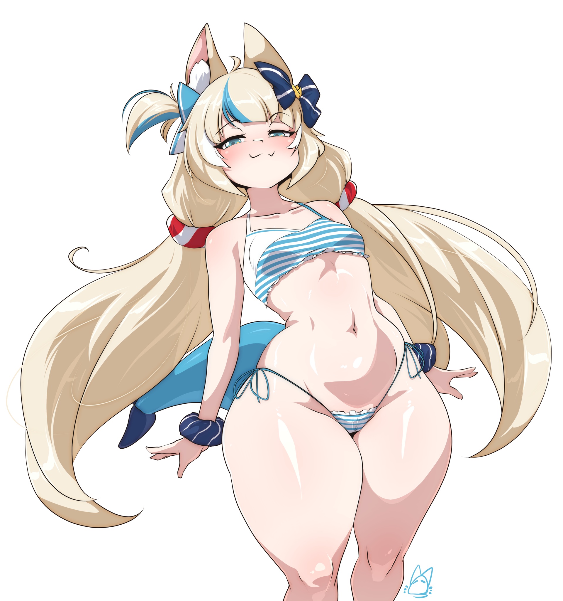1girls, bikini, bottom heavy, female, female only, hachisoda, kemonomimi, revealing clothes, sameko saba, standing, thick thighs, virtual youtuber, wide hips