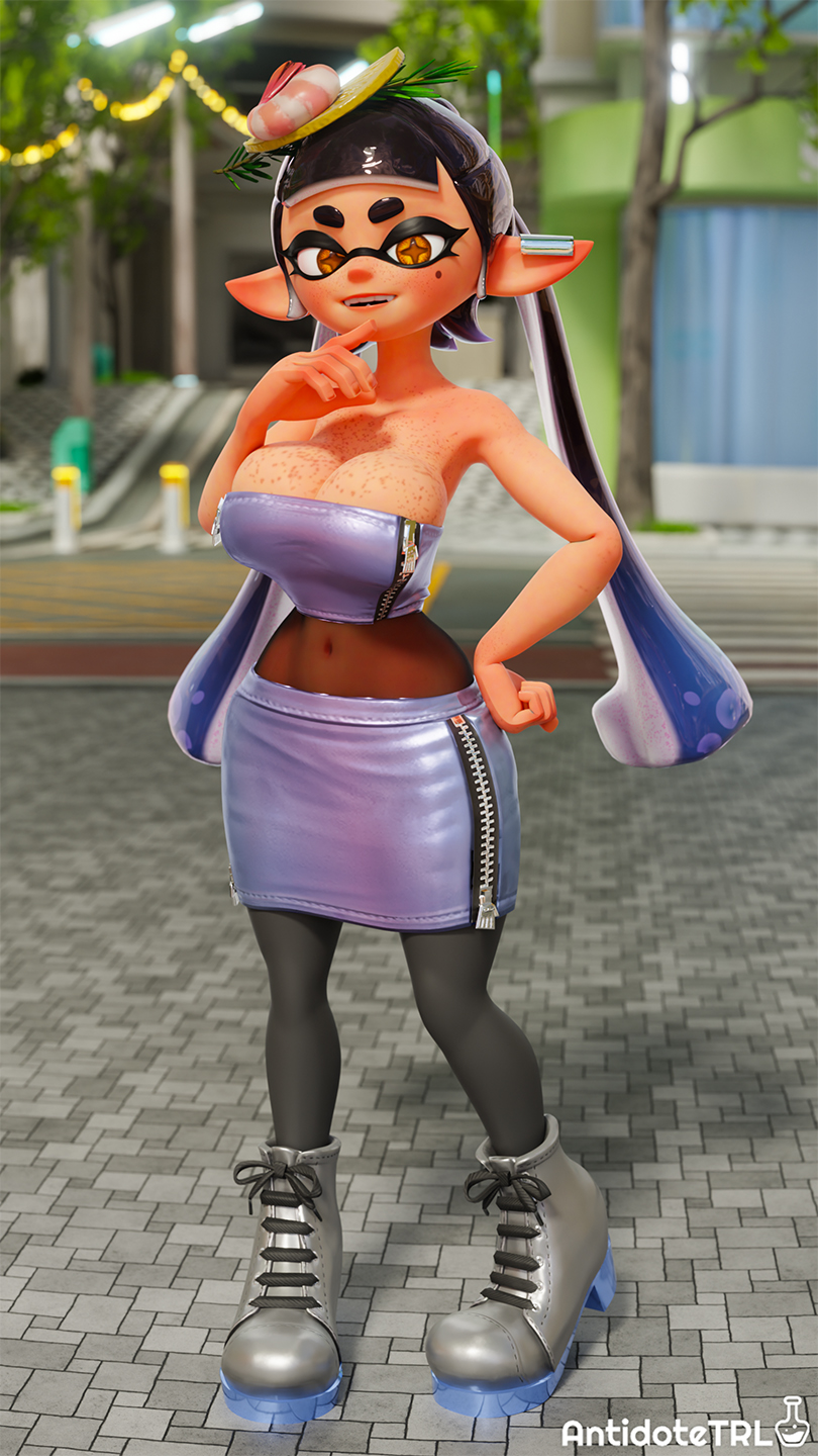 3d, 3d (artwork), antidotetrl, big breasts, boob squish, breast squish, breasts, callie (mandalafurikake), callie (splatoon), callie (summer nights), clothing, female, female only, full body, fully clothed, huge breasts, inkling, inkling girl, looking at viewer, nintendo, self upload, splatfest, splatoon, splatoon (series), splatoon 3, summer nights splatfest, voluptuous, voluptuous female, wo262 (3d model style)
