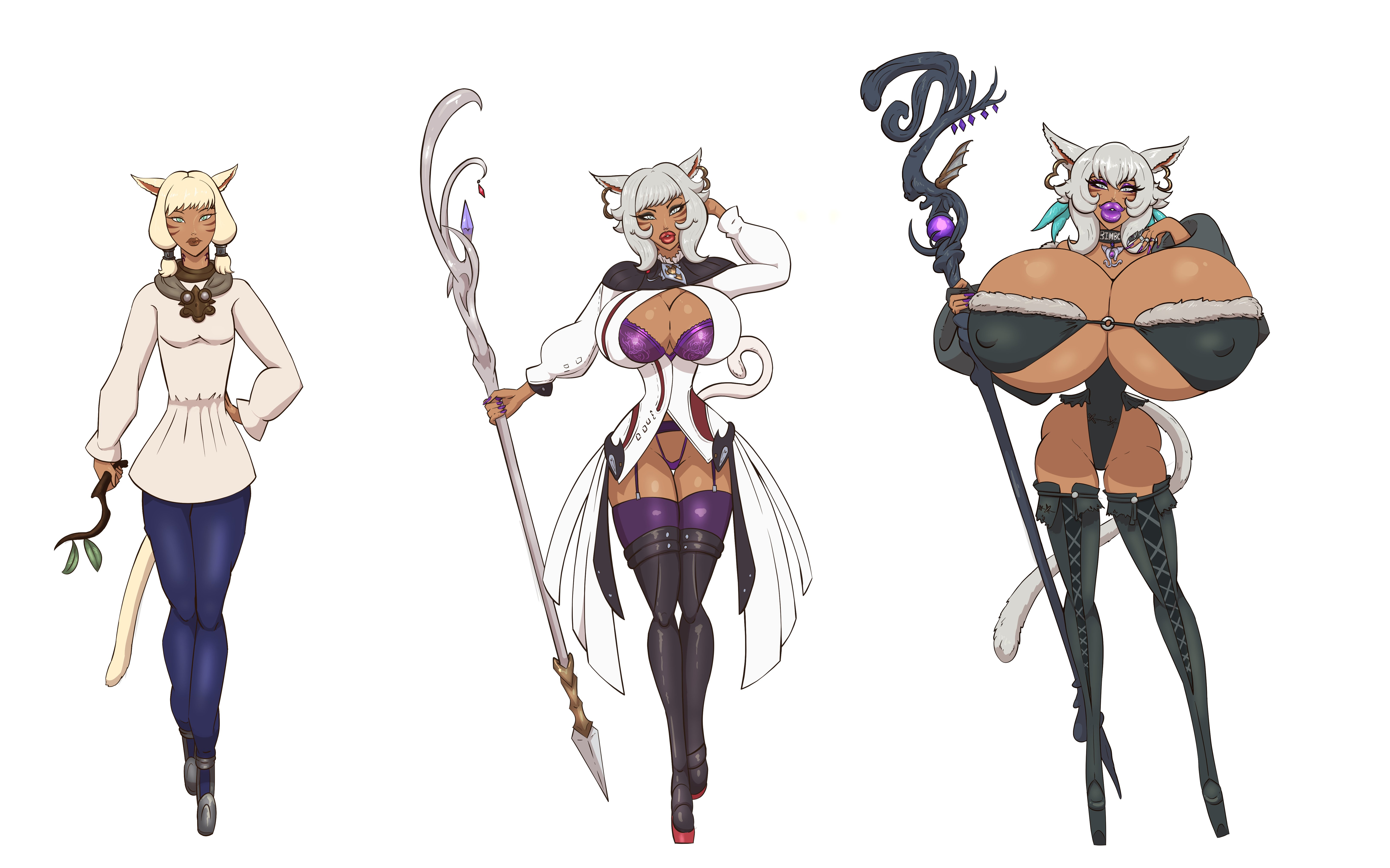1girls, big lips, bimbo, bimbo lips, bimbofication, bimbofication sequence, bradtanker3, breast expansion, breast growth, breast growth (enlargement), breasts, cleavage, fake breasts, female, female only, final fantasy, final fantasy xiv, gigantic breasts, holding, holding staff, huge breasts, magic staff, massive breasts, revealing clothes, sequence, skimpy, solo, solo female, staff, standing, transformation, transformation sequence, y'shtola