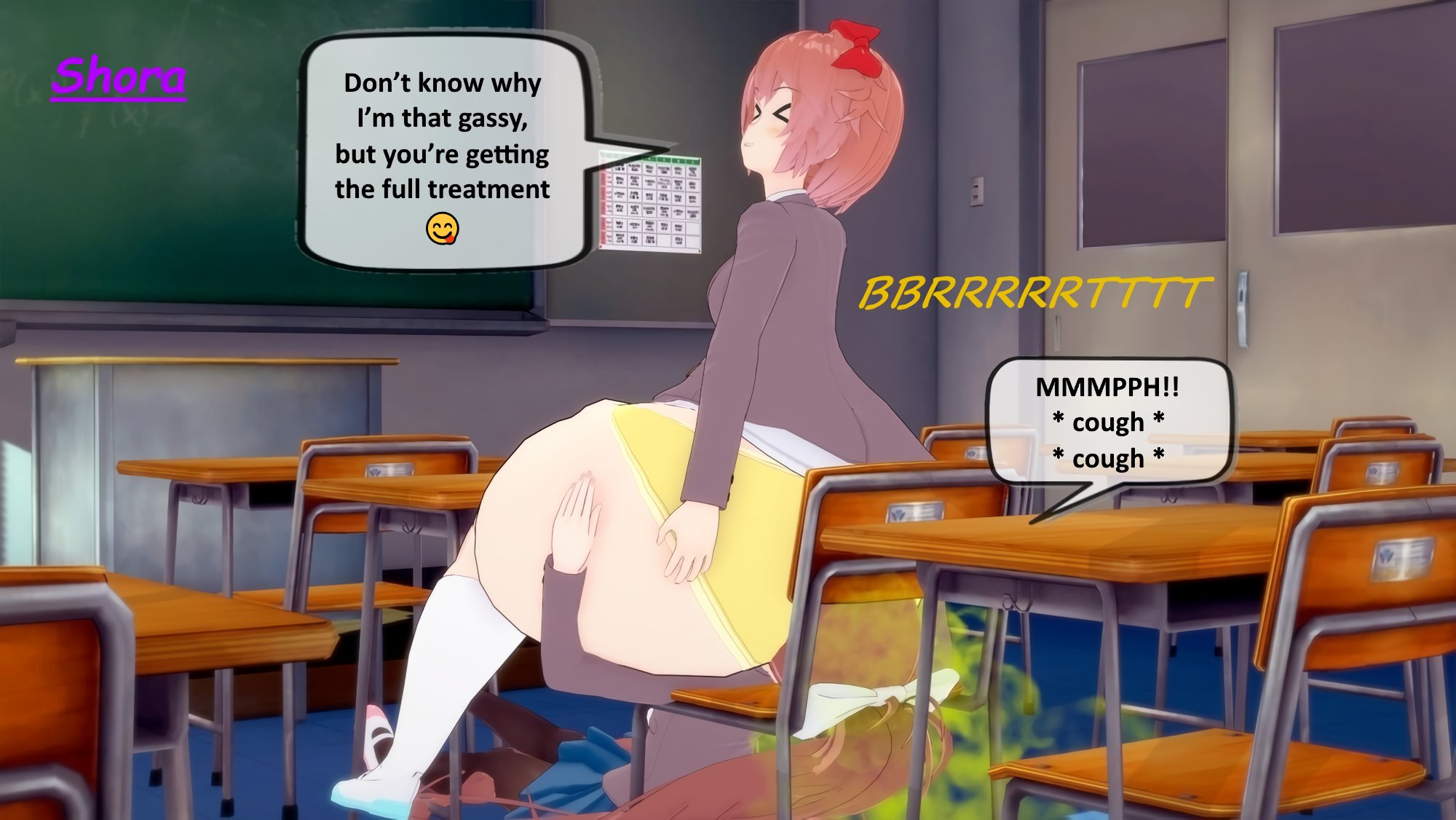 2girls, ass, big ass, big butt, cough, coughing, degradation, doki doki literature club, dominant, domination, facesitting, fart, fart cloud, fart fetish, fart torture, farting, farting in face, farting on another, farting on face, fat ass, female, female only, female/female, huge ass, huge butt, human chair, monika (doki doki literature club), muffled scream, punishment, sayori (doki doki literature club), shora gasniffa, sitting on face, stinky fart, thick thighs, used as an object, whining