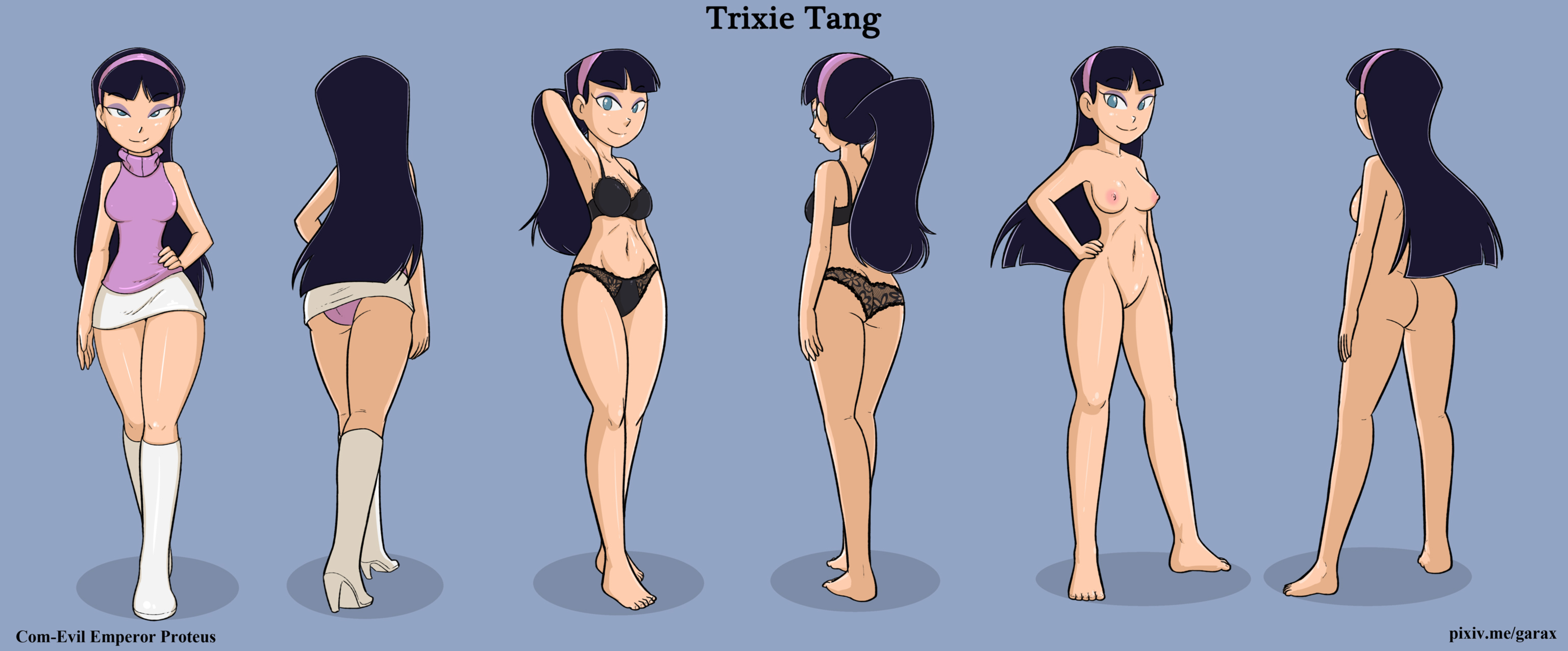 1girls, 2d, ass, big ass, big breasts, black hair, blue eyes, bra, breasts, cleavage, color, completely nude, cum on closed eye, eyeshadow, female, female only, full body, full color, garabatoz, hairband, high heel boots, high heels, lingerie, long hair, naked, naked female, navel, nickelodeon, nipples, nude, nude female, panties, ponytail, pussy, skirt, smile, smooth skin, solo, solo female, the fairly oddparents, tied hair, trixie tang, vagina