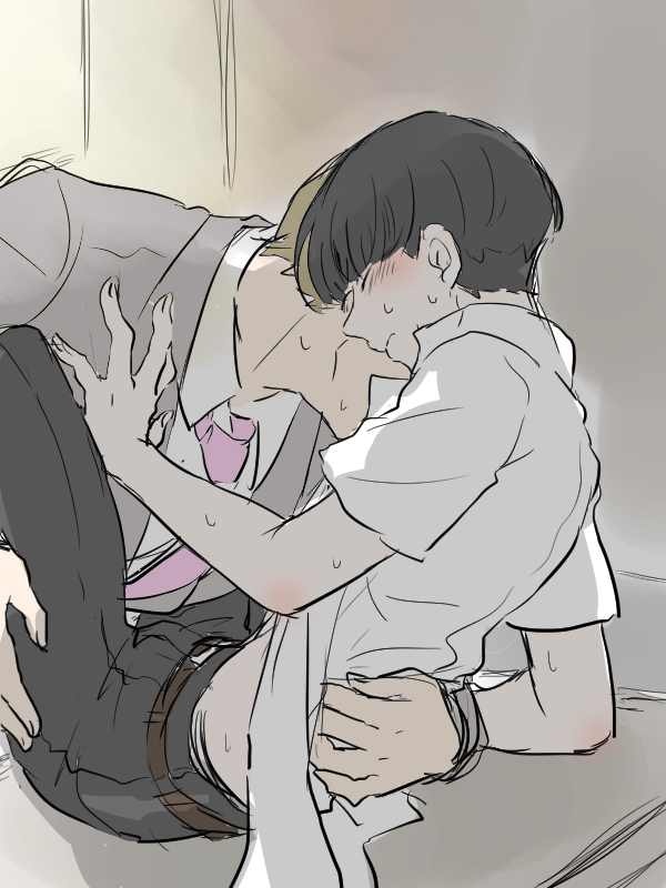 2boys, age difference, arataka reigen, blush, femboy, gay, girly, male, male only, mob psycho 100, multiple boys, multiple males, shigeo kageyama, tagme, yaoi