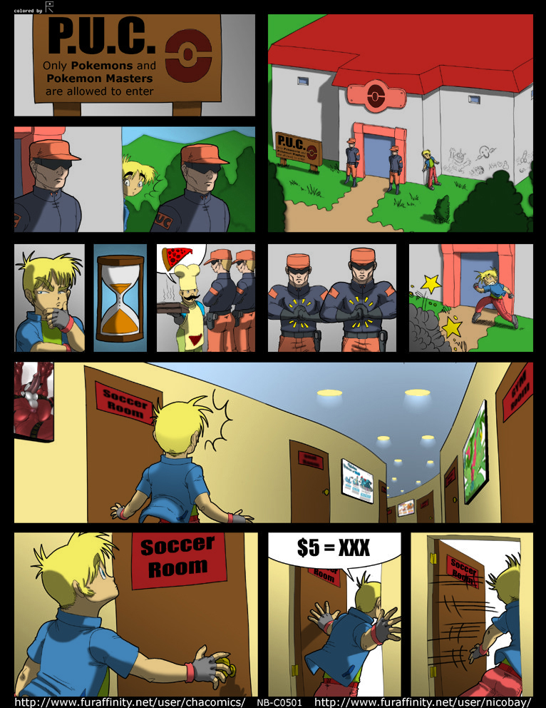 4boys ass blonde_hair blue_eyes chacomics clothed comic crossover english_text erection gloves grovyle growlmon hat human male male_only narse nicobay_(artist) nintendo nude penis pokemon poster rabin shirt short_hair sign standing tail testicles text video_games