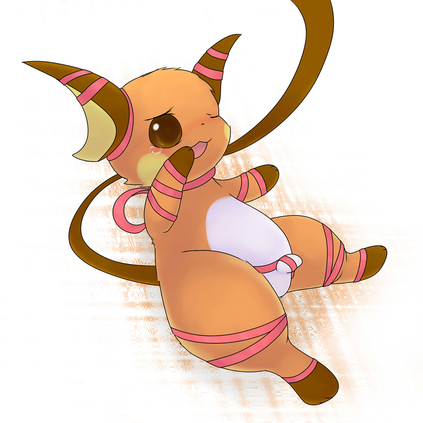 bondage bound cute male nintendo penis penis_ribbon pokemon pokemon_(species) raichu ribbon_bondage ribbons schnecken small_penis solo video_games