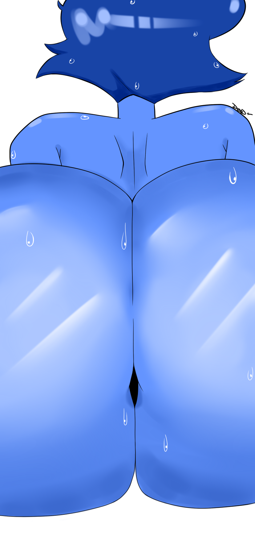 against_glass anus blue_hair blue_skin crystal_gem deadzii female huge_ass lapis_lazuli_(steven_universe) steven_universe sweat thick_thighs wide_hips