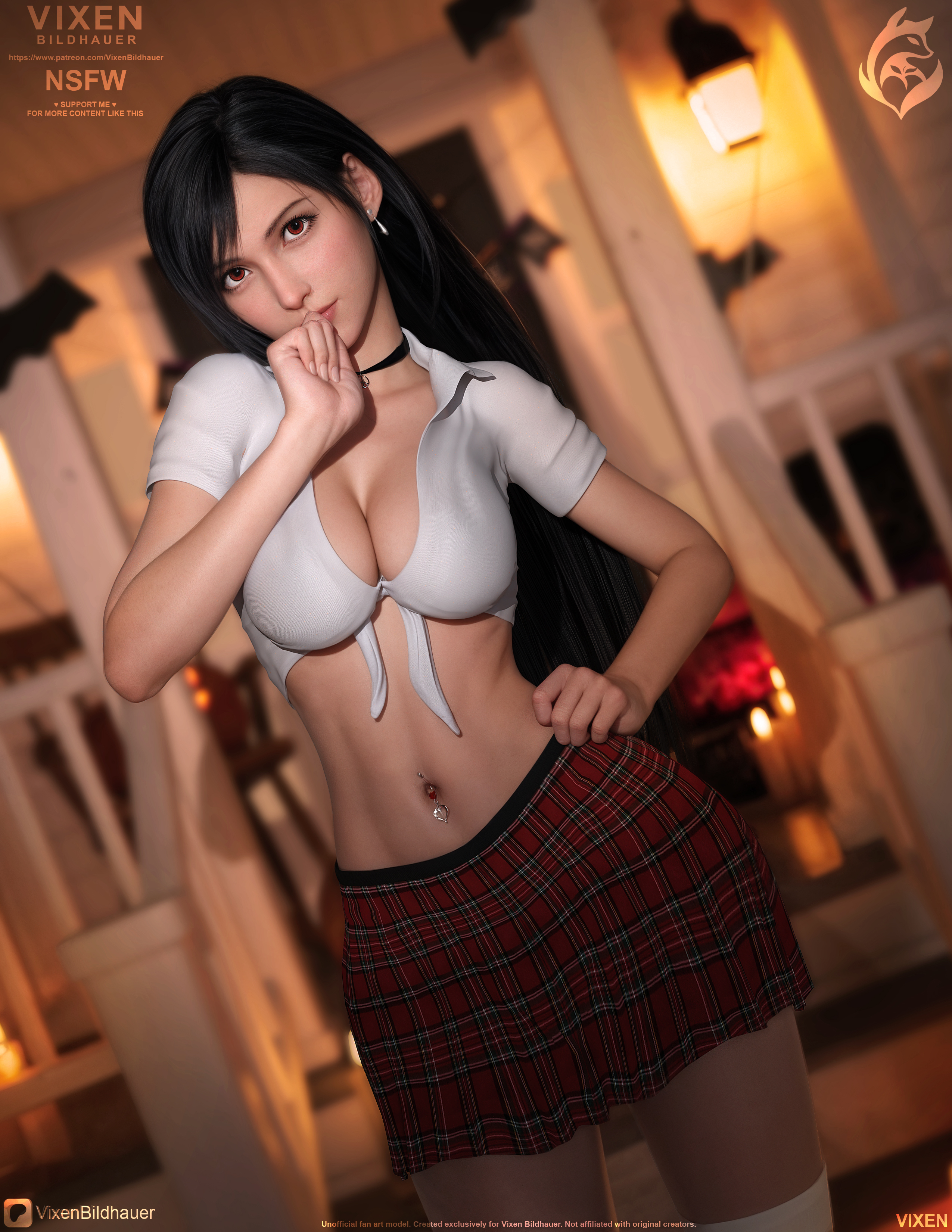 3d, asian, asian female, big breasts, big nipples, black hair, boobs bigger than head, breast press, breast squeeze, breasts, busty, busty female, college, college girl, college student, cosplay, female, final fantasy, final fantasy vii, final fantasy vii rebirth, final fantasy vii remake, halloween, halloween costume, petite, petite female, red eyes, school, school uniform, schoolgirl, sexy, sexy body, sexy pose, tifa lockhart, tifa lockhart (cosplay), tifa lockhart (shining spirit), vixen bildhauer