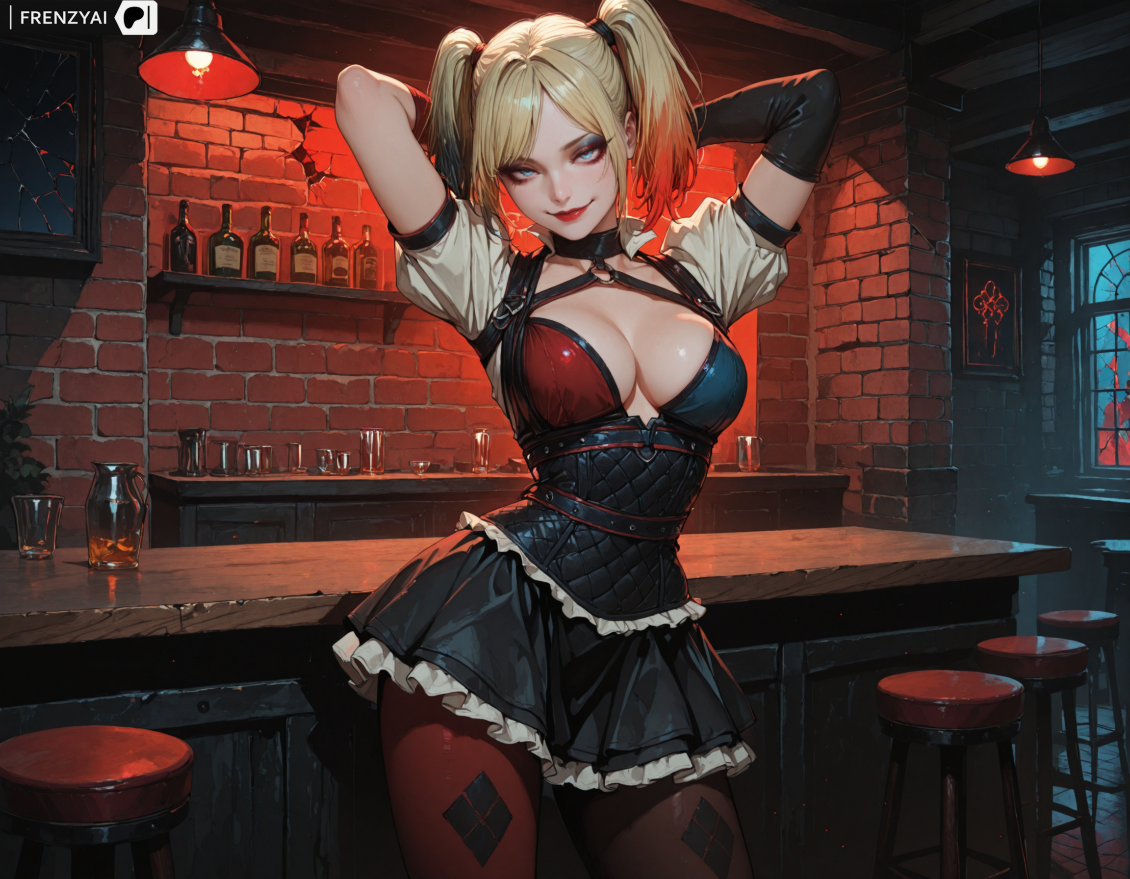 ai generated, batman (series), dc, dc comics, female, frenzyai, harley quinn, harley quinn (arkham), solo, standing
