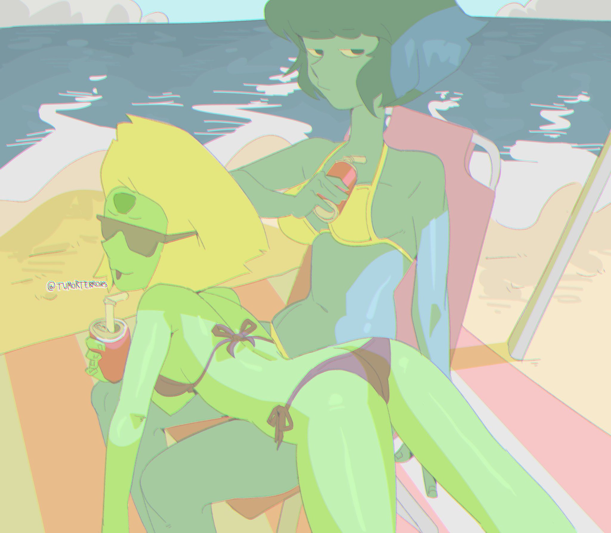 ass, big ass, big breasts, big butt, big thighs, big titties, bikini, blue hair, blue skin, breasts, cartoon network, curvaceous, curvaceous female, curvaceous figure, curvy, curvy figure, curvy hips, female, female focus, female only, grey skin, lapis lazuli (steven universe), long hair, peridot (steven universe), short hair, shortstack, steven universe, tumorterrors, white hair, yellow hair