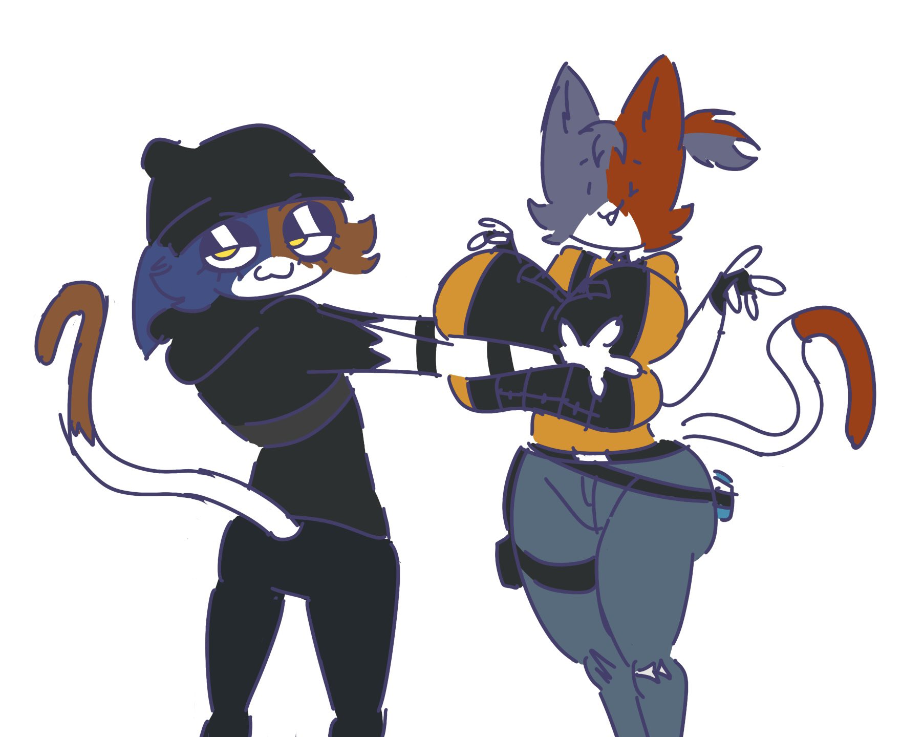 2025, 2girls, big breasts, breast grab, breasts, cate meowdy (fortnite), cousin, cousins, cousins (lore), female, fortnite, fortnite: battle royale, meow skulls (fortnite), pants juice