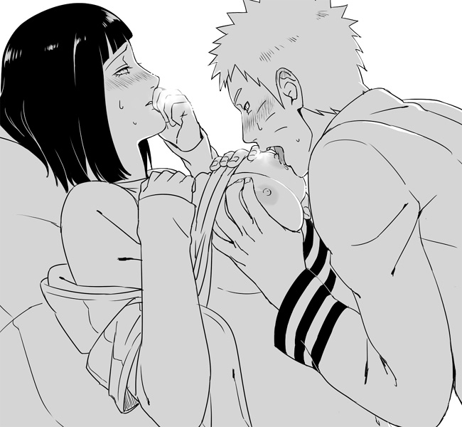 1boy 1boy1girl 1girls black_hair boruto:_naruto_next_generations breasts couple female hal_(sakurajam) hyuuga_hinata large_breasts licking male/female monochrome naruto nipple_licking nipples straight uzumaki_naruto